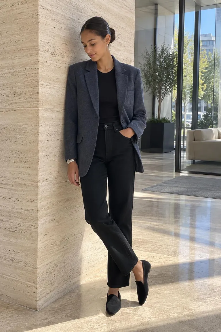 Blazer black jean loafers