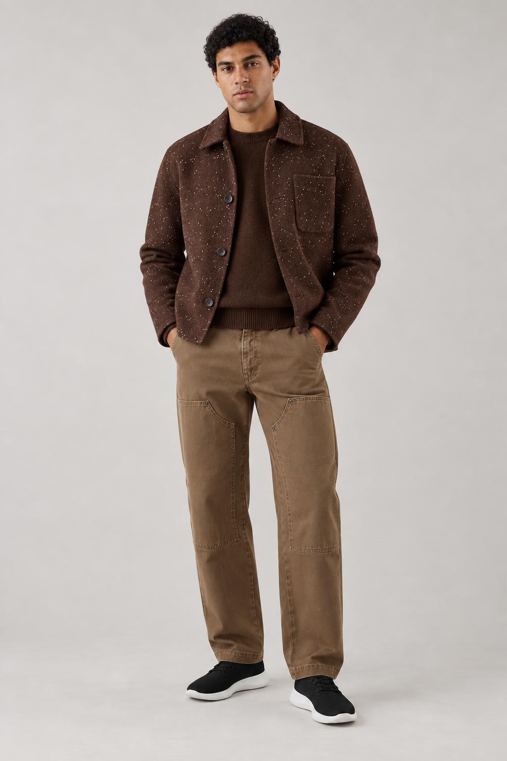 Brown fleck Sunday worn by a model