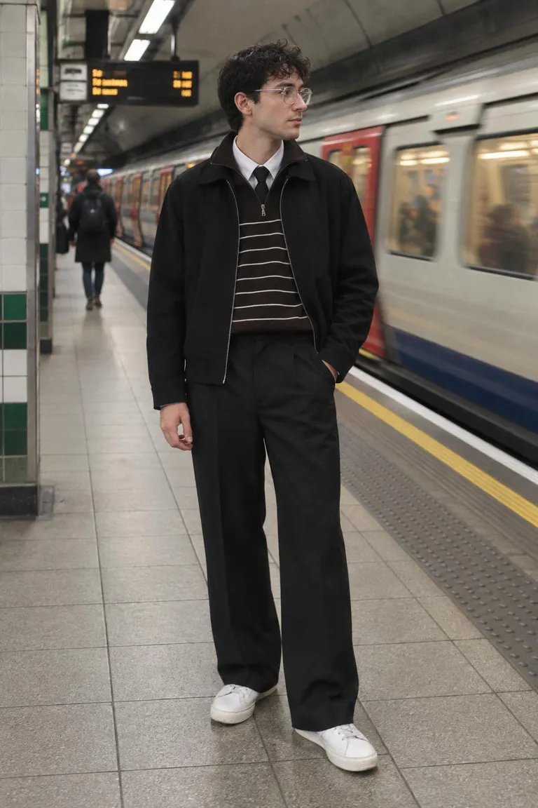 Black jacket with brown ribbed knit
