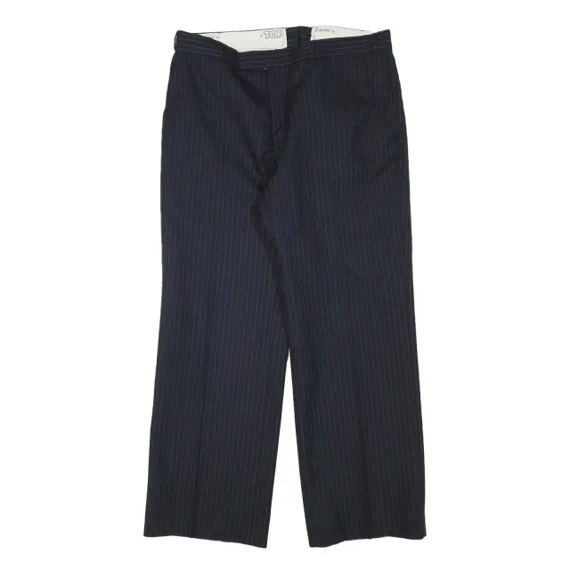 TOP MAN Mens Wool Blend Navy Regular Straight Trousers W31 L26 Pinstripe Zip