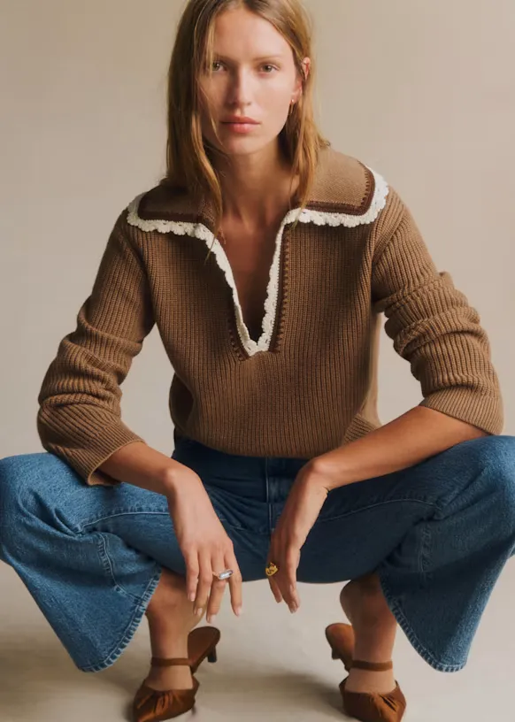 Ivane Sweater - Camel with Ecru Details