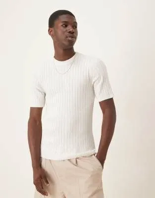 ASOS DESIGN muscle fit lightweight knitted rib t-shirt in white