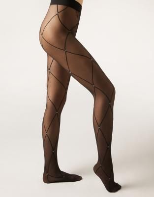 Calzedonia Glitter diamond-patterned sheer tights in black