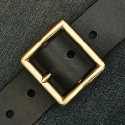 Handmade Mens Black Leather Square Buckle Brass Belts Minimalist Leather Brass Belt for Men