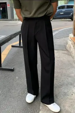 Men Black Wide Leg High Waisted Formal Trousers – Tailored Fit