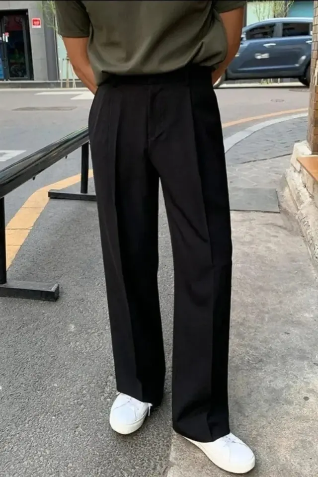 Men Black Wide Leg High Waisted Formal Trousers – Tailored Fit