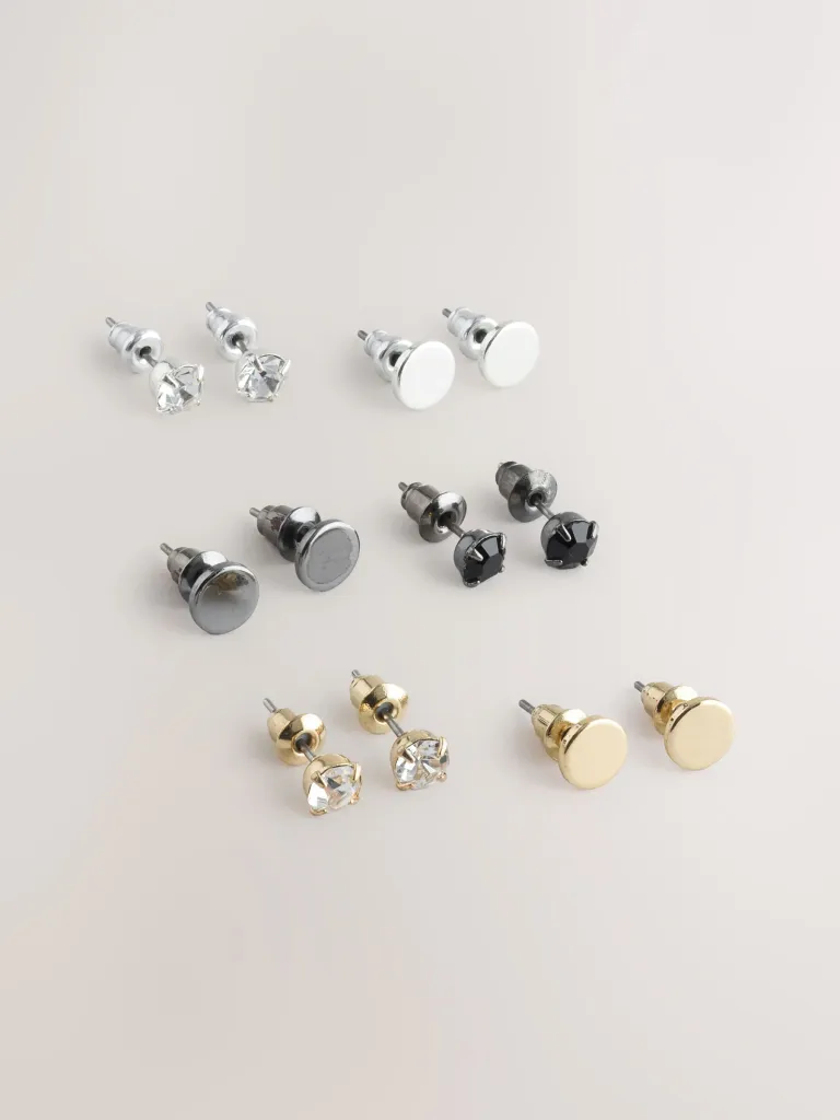 DCK Mens Gold/Silver Tone Mixed Metal Stud Earrings Pack
