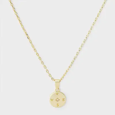14k Gold Dipped Lab-Grown Diamond Round Compass Pendant Necklace - Gold