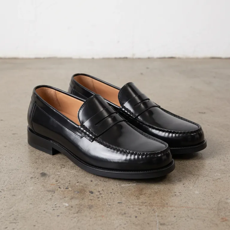 Lambuti Footwear Men's Black Apron-Toe Leather Penny Loafers — Howarth