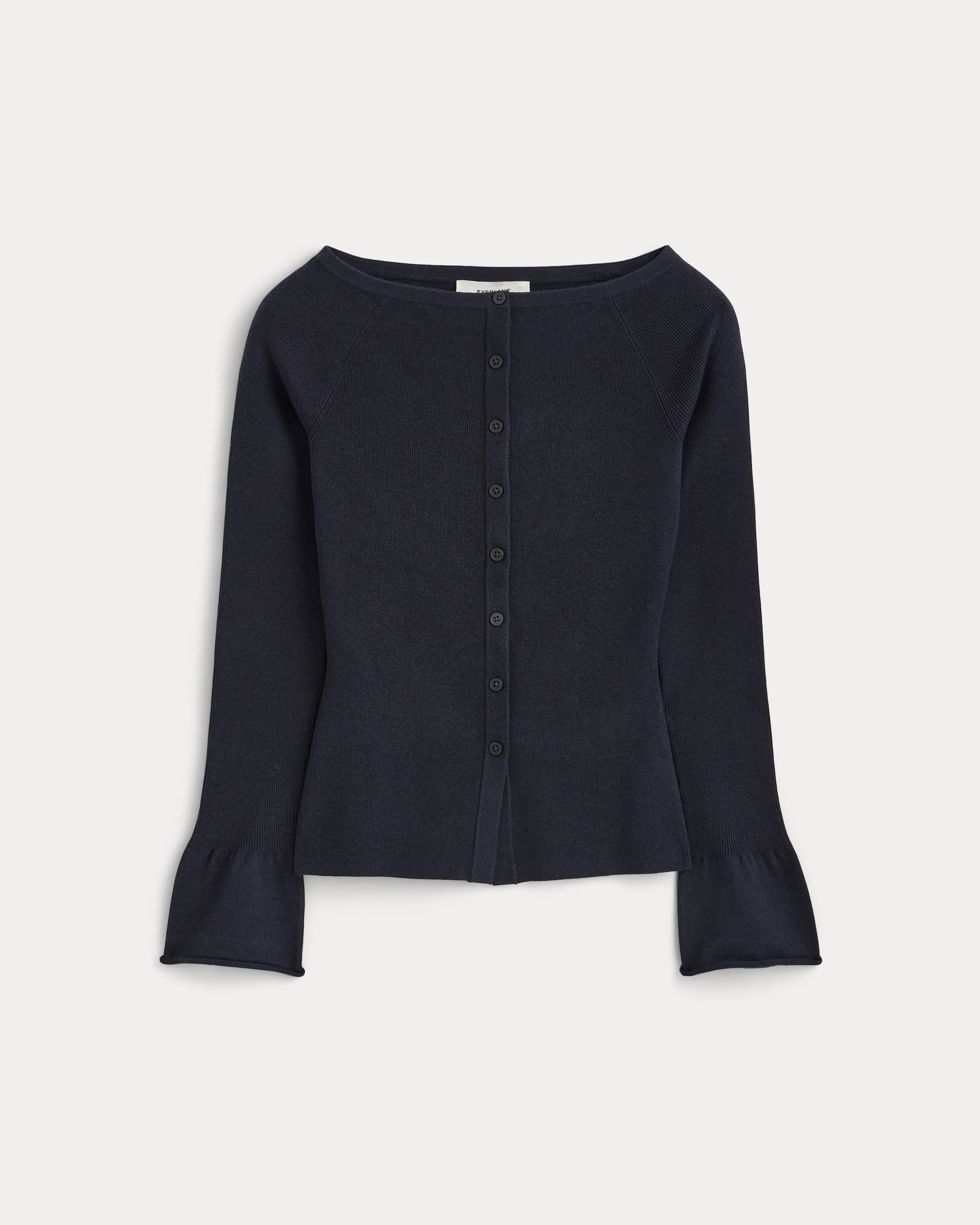 Fine Knit Off-The-Shoulder Cardigan | Navy