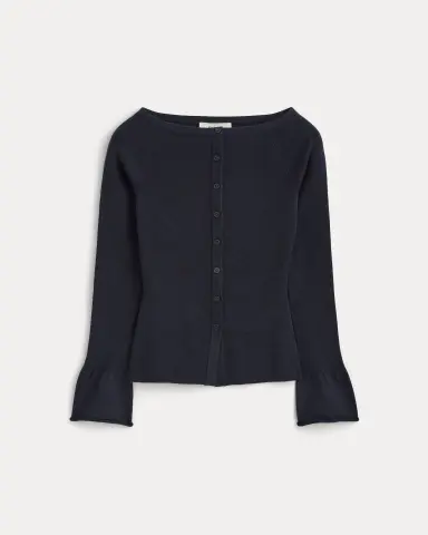 Fine Knit Off-The-Shoulder Cardigan | Navy