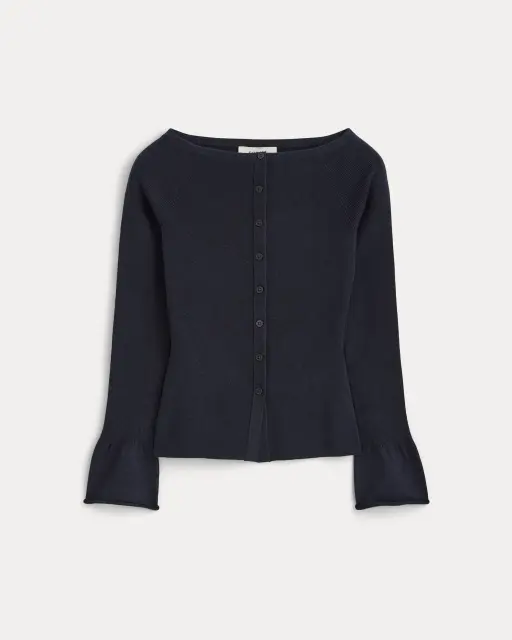 Fine Knit Off-The-Shoulder Cardigan | Navy